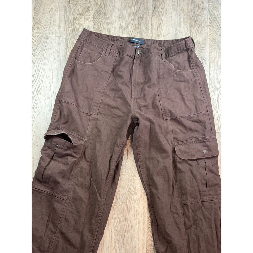 Y2K Aeropostale Womens XL Utility Cargo Pants Brown Wide Leg Cotton - Picture 2 of 13